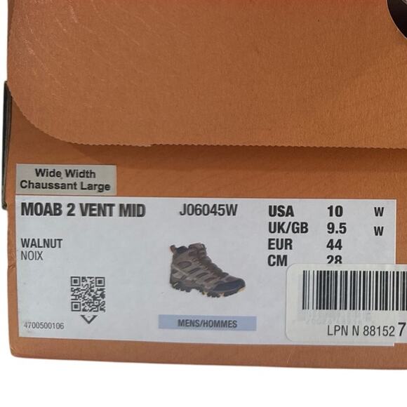 Merrell Moab 2 Vent Hiking Boots Mid‎ Mens US 10 Wide Waterproof Suede J06045 main image 5
